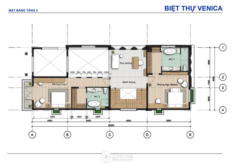 Biệt thự 1 trệt 2 lầu