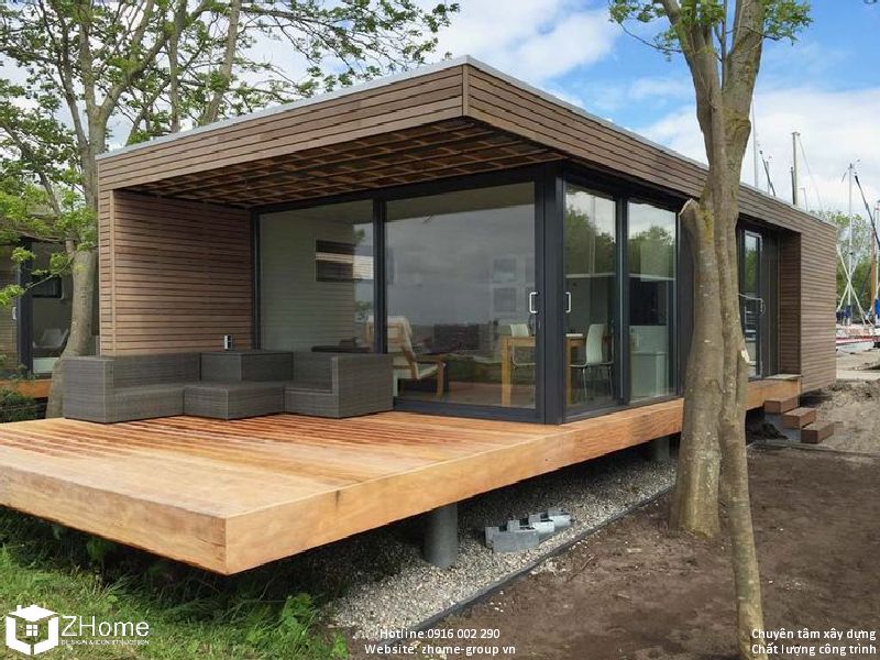Nhà ở lắp ghép với vật liệu gỗ tự nhiên