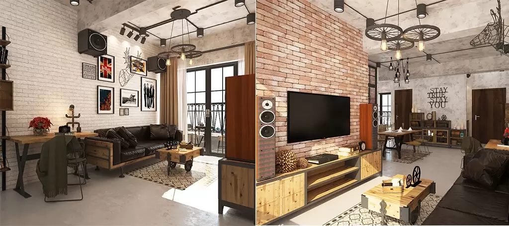 Thiết kế phòng khách phong cách công nghiệp