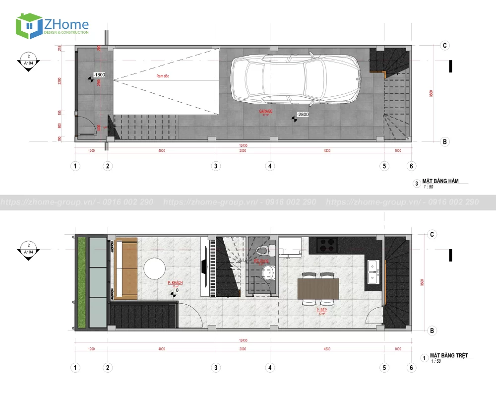 Một phần bản vẽ nhà do Zhome thiết kế