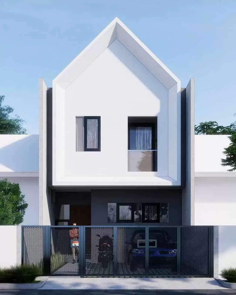 Nhà phố 2 tầng đơn giản tông màu trắng đen