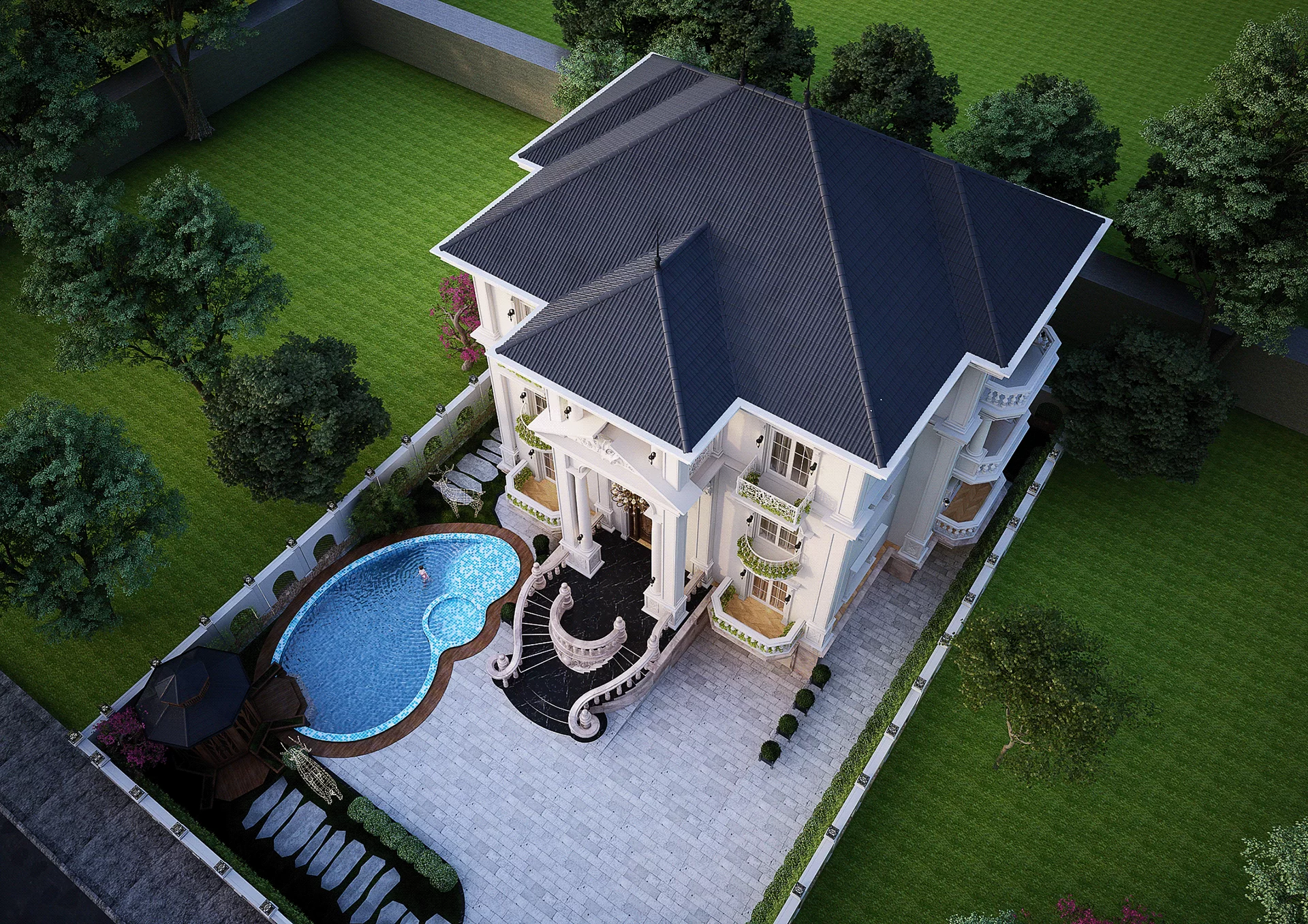 Mẫu biệt thự tân cổ điển 3 tầng với kiểu Pháp hiện đại