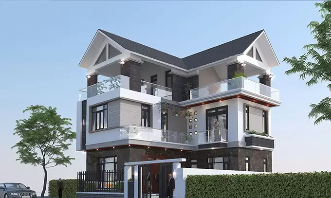 Mẫu biệt thự 3 tầng mái Nhật chữ L
