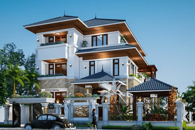 Mẫu biệt thự 3 tầng mái Nhật chữ L