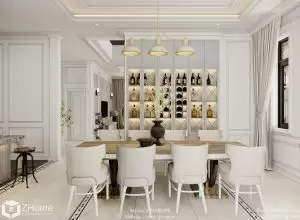 Phối cảnh phòng ăn kết hợp quầy bar